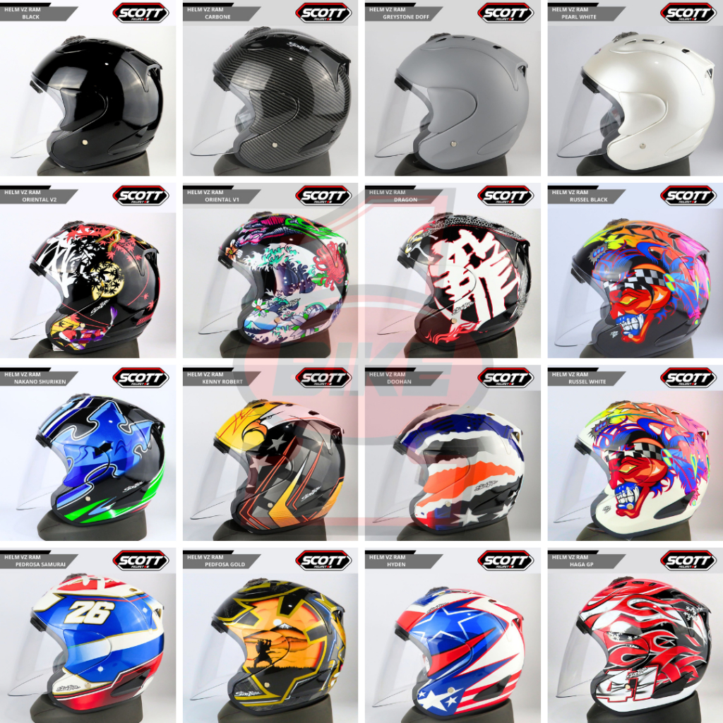 Helm Scott RAM 4/ R5 Helm Half Face + Free stiker / Helm half face SNI / Helm Ala Ala / *RAI / T5R /