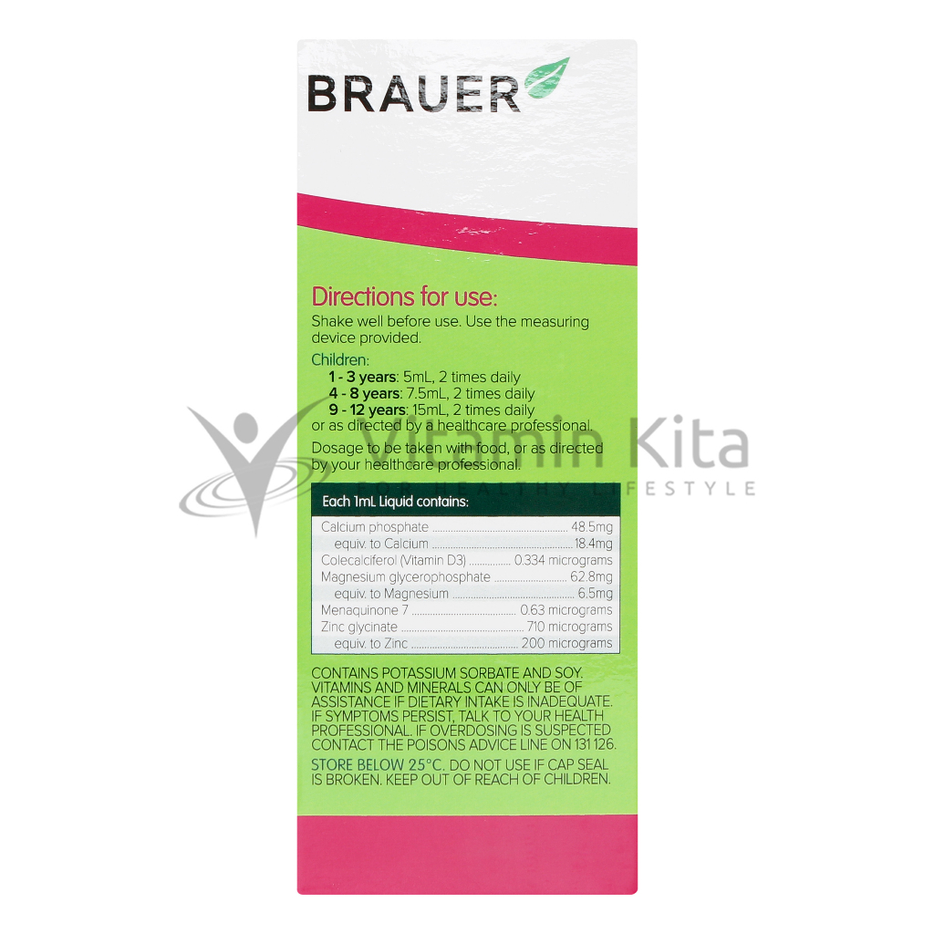 Brauer Baby And Kids Liquid Calcium with Magnesium And Zinc - 200 ml | mendukung kesehatan dan kekuatan tulang dan gigi