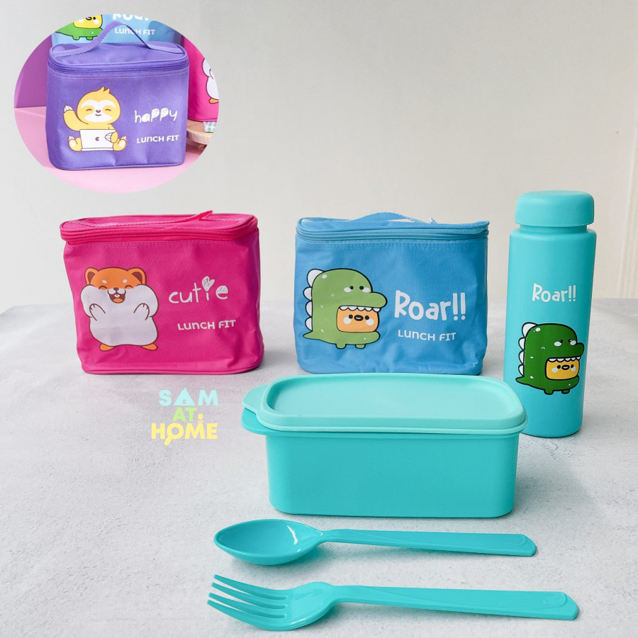 Set Kotak Makan Anak - CPM Jennie - Lunch Box / Lunch Bag dengan Tas - Merah Muda