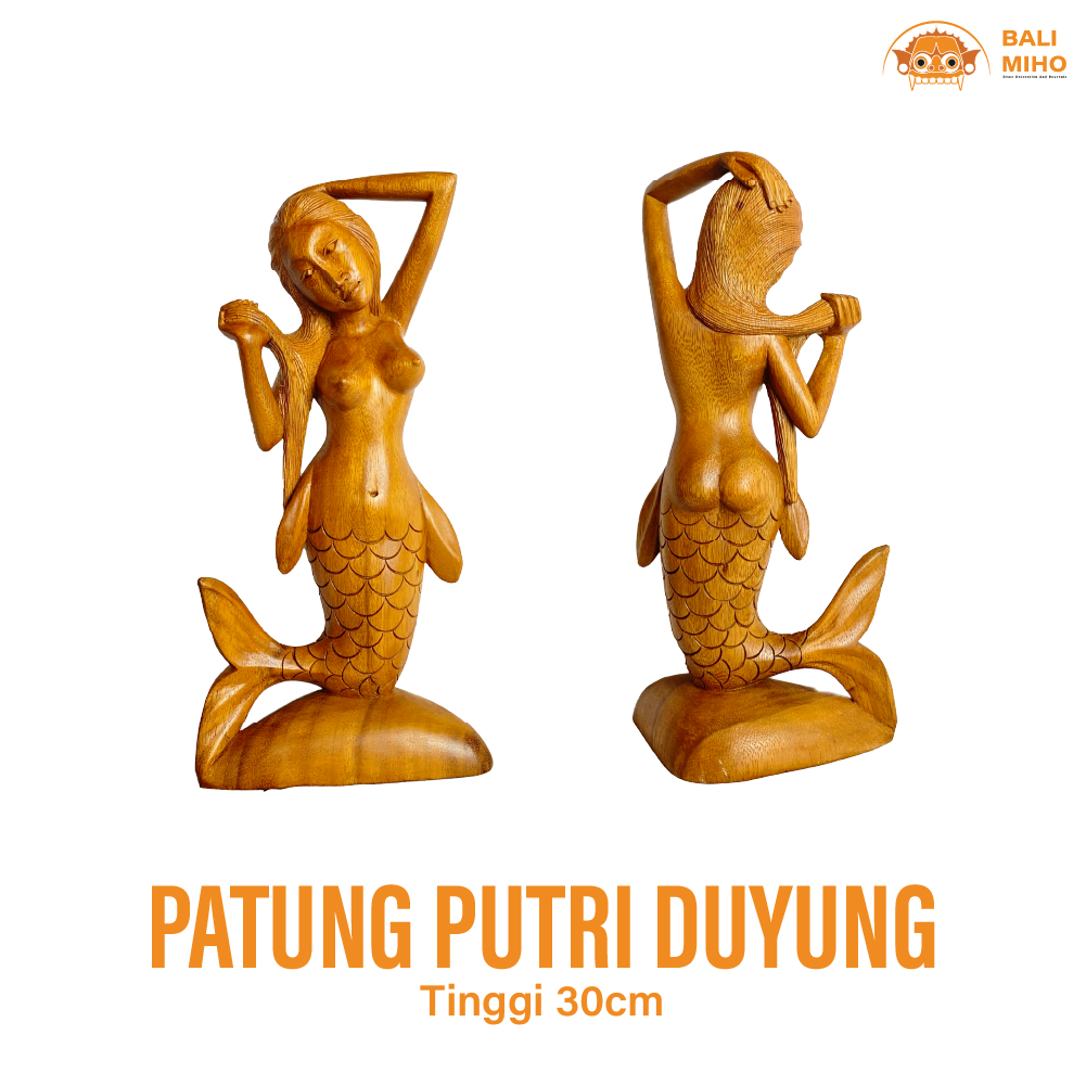 Patung Putri Duyung Membasuh Rambut 30 cm - Patung Duyung Kayu - Patung Wanita - Dekorasi Putri Duyu