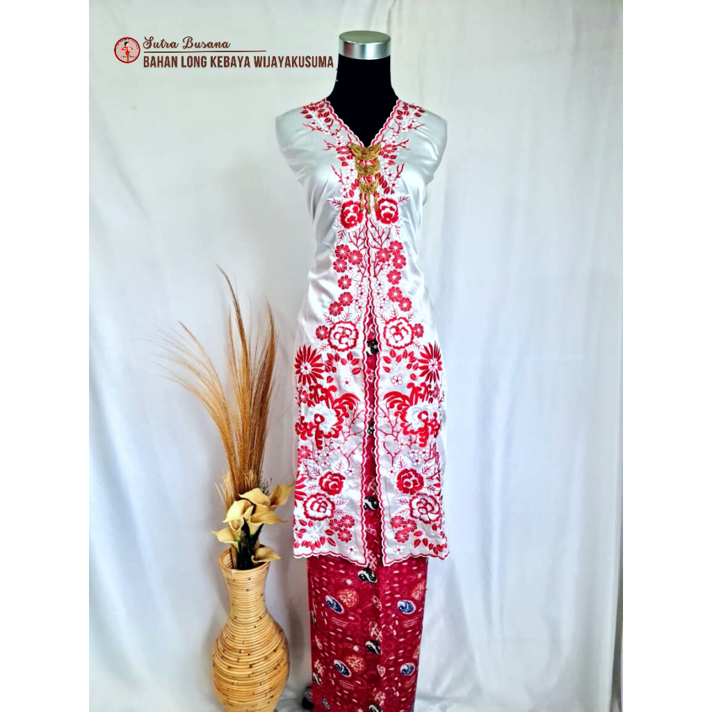 Pusat Bordir Tasikmalaya - Bahan Kain atasan Kebaya bordir Panjang Wijayakusuma Silk Premium