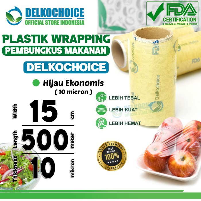 

Plastik Cling Wrap 15cm x 500m FOOD GRADE HIJAU Food Wrapping DELKOCHOICE GREEN PREMIUM / SATUAN