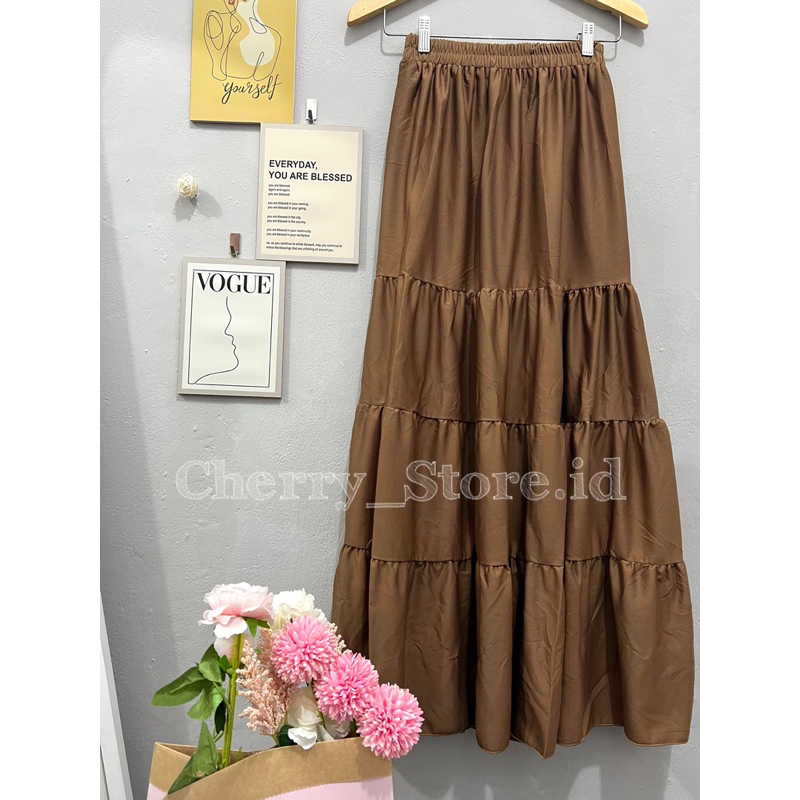 Cherry_Ruffle Skirt 4 susun / rok wanita korea / skirt korean style / rok panjang wanita muslim