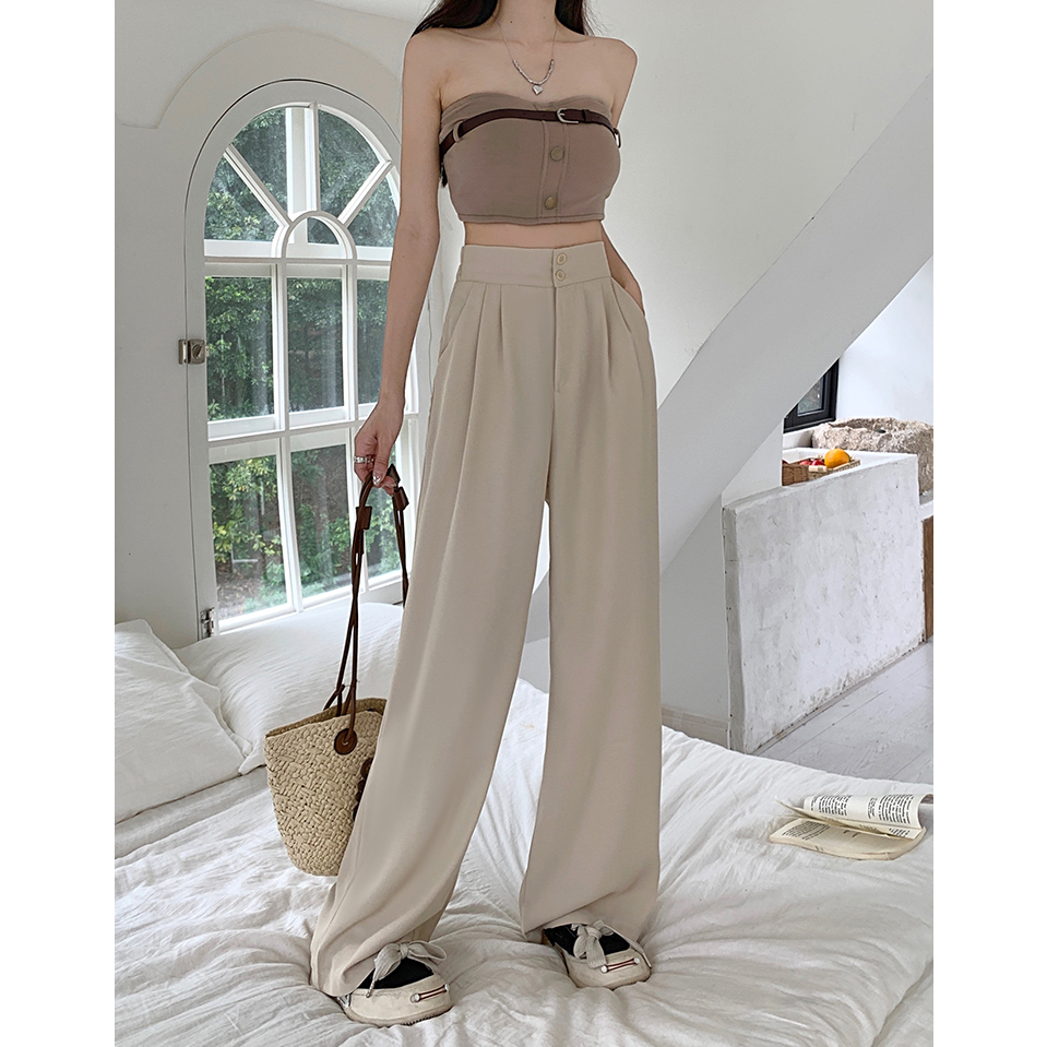 Korean style celana wanita terbaru  loose Retro causual celana hitam  panjang kulot pants