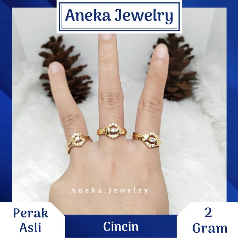 Cincin Mata Tengah Oval Variasi, Perak 925, Sepuh Emas Kuning / Putih