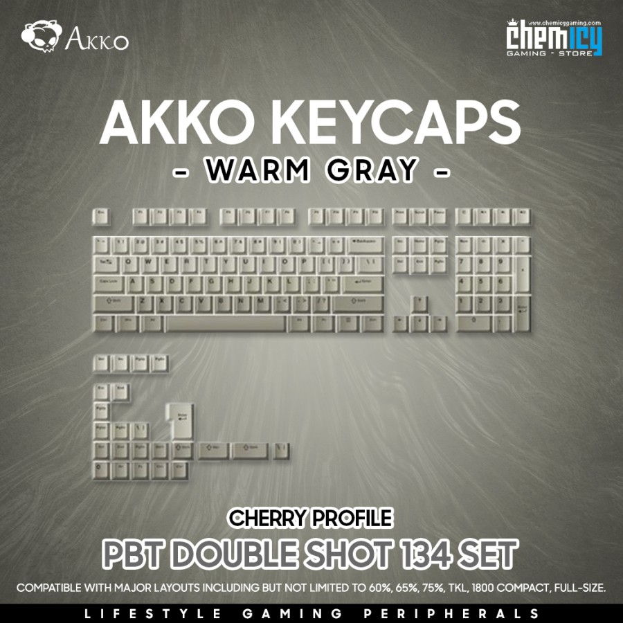 Akko Warm Gray PBT Double Shot Keycaps 132 Set Cherry Profile