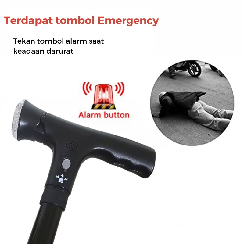 Twin Grip Cane -  Alat Bantu Jalan Tongkat Lipat dengan Lampu dan Alarm