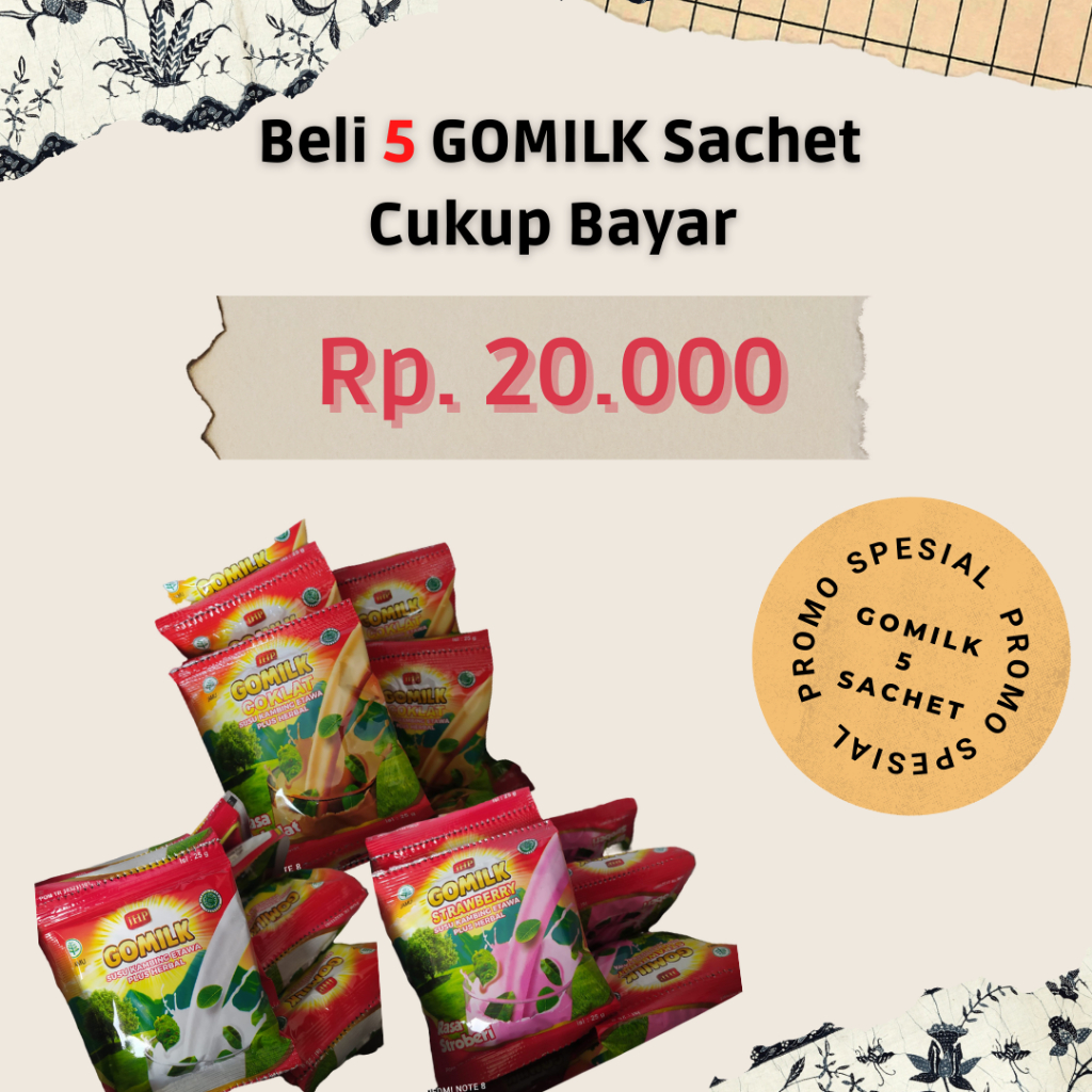 

[GOMILK SACHET 25gr] 5 Sachet Gomilk Susu Kambing Etawa + Herbal GOMILK Susu Kesehatan Penggemuk BB Booster