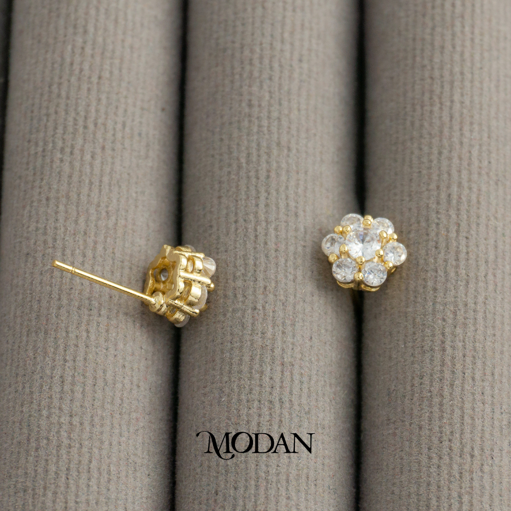 Modan - Dainty Cute Mini Flower Zirconia Stud Earrings | Anting Tusuk Bunga Kecil Simple Gold Plated