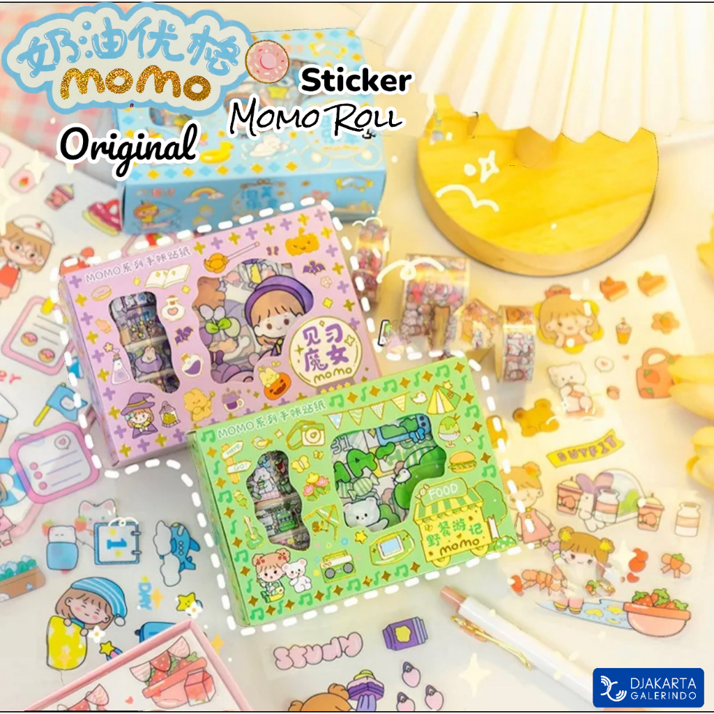 Sticker MOMO Roll Rainbow Mix Warna Original waterproof Stiker Kartun Korea Anti Air Original