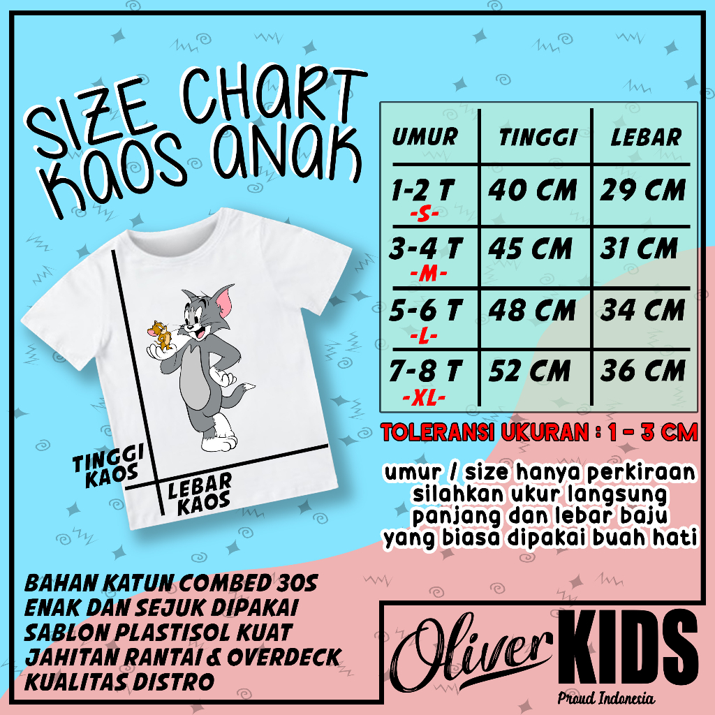 Baju Kaos Anak Cewe Cowok 1-8 Tahun KaosAnak Bahan Katun Combed Original Oliverkids Kaos Anak Perempuan Laki Laki