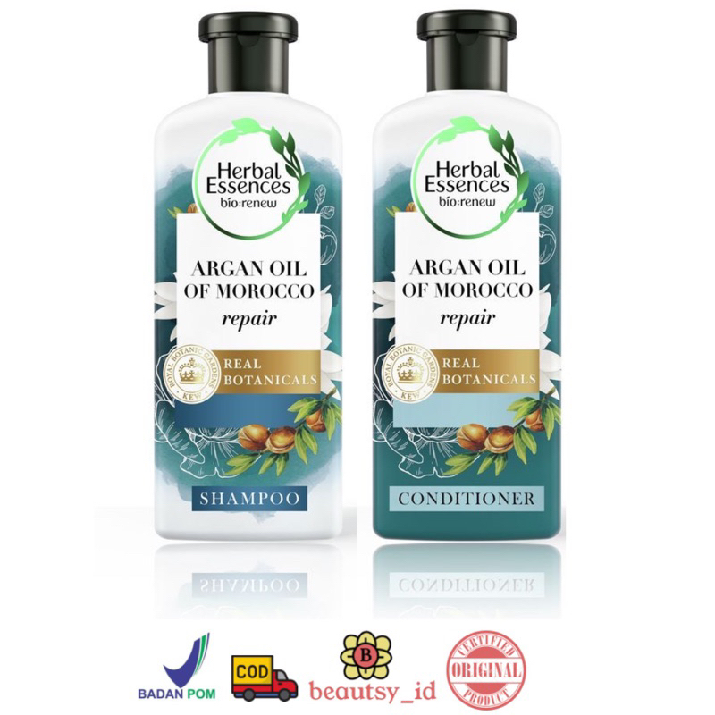 Herbal Essences Argan Oil Of Morocco Repair Shampoo Conditioner 400ml 240ml Sampo Kondisioner Rambut Antioxidan Vegan