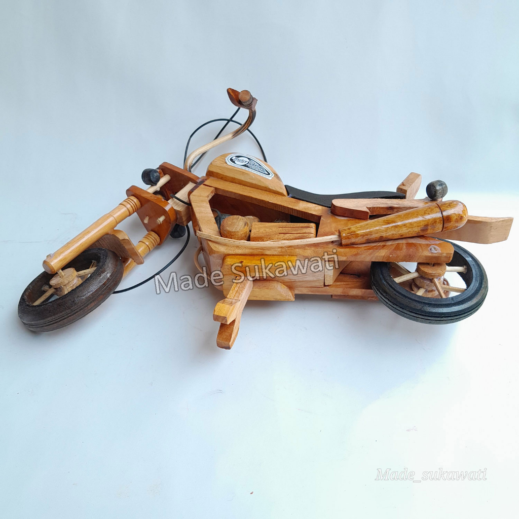 Miniatur motor Harley XL 40cm kerajinan kayu handmade