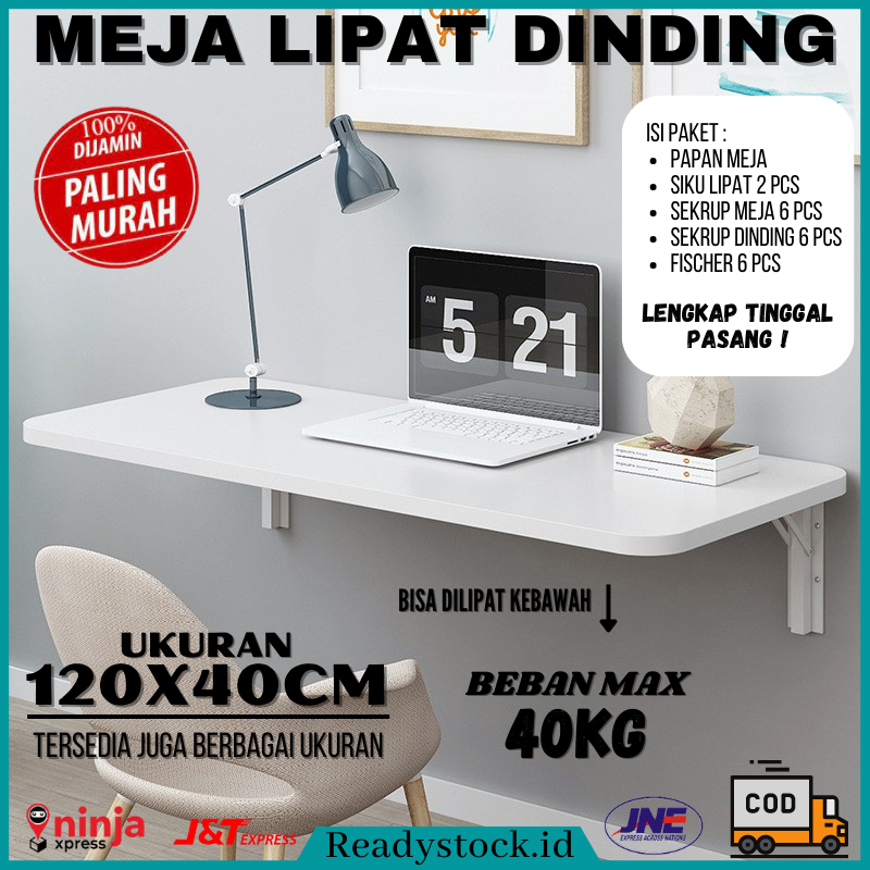 Readystock.id Meja Lipat Dinding Kayu Minimalis - 120x40 / 100x40 / 90x30 / 80x40 / 60x40 / 60x30 - Hitam / Putih