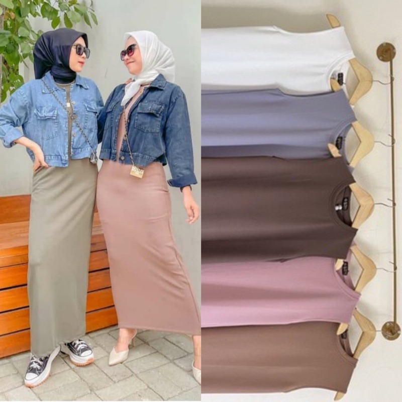 Inner Dress Knit Wanita Span Warna Pastel Tanpa Lengan Leher Bulat OOTD Kekinian