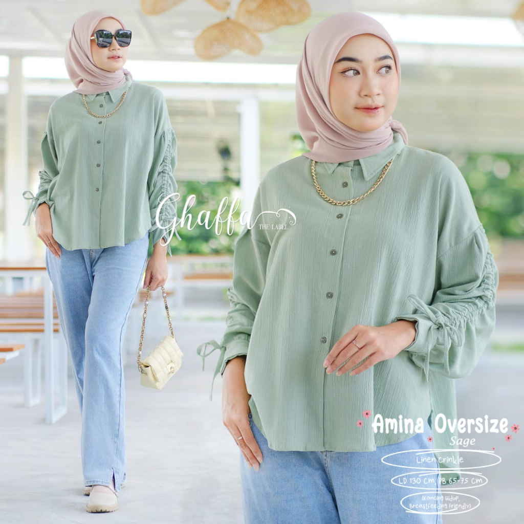 Amina Oversize Kemeja Atasan Wanita Fashion Muslim Original Produk By Ghaffa