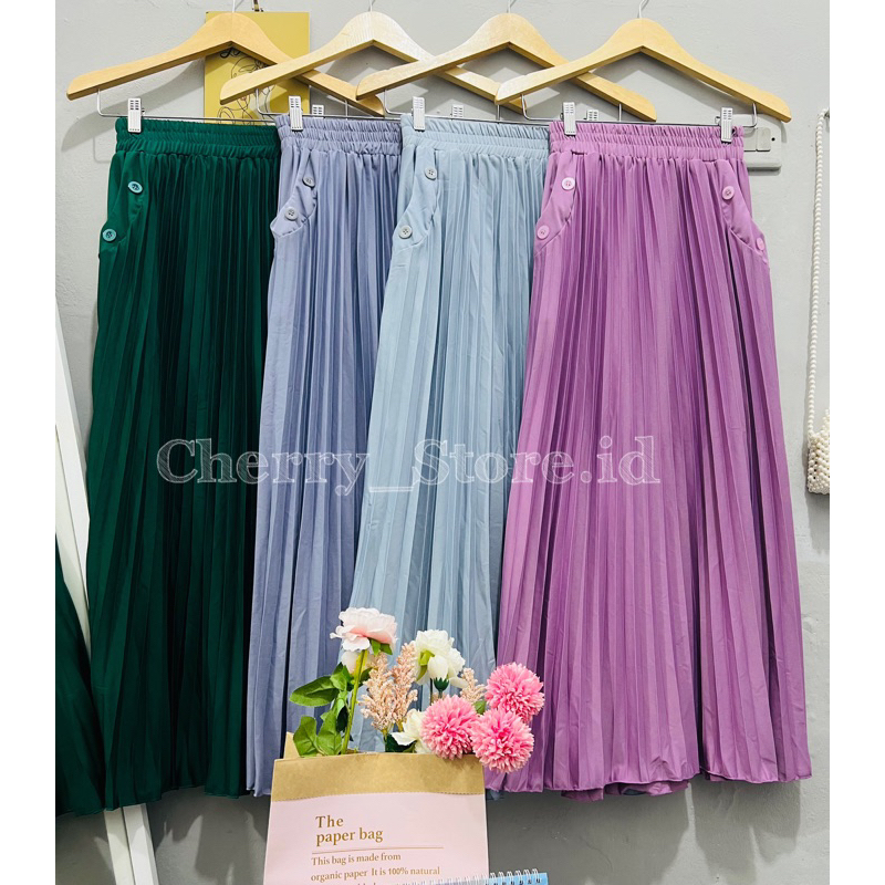 Cherry_KD03 Rok plisket pocket wanita / rok panjang wanita / rok wanita korean style