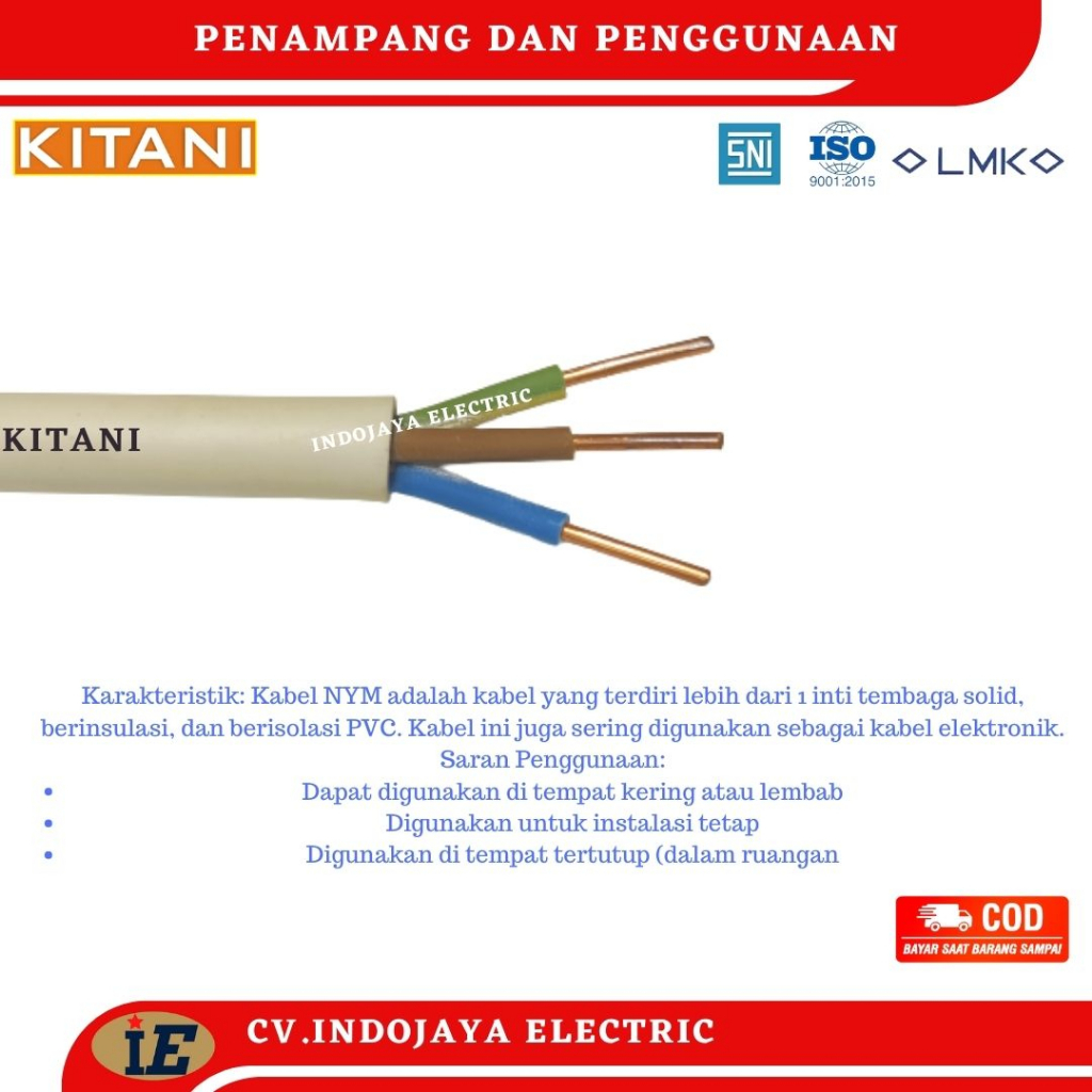 Kabel NYM 3x2,5 mm² Kitani Kabel Panjang 50 Meter Kabel Listrik Kawat