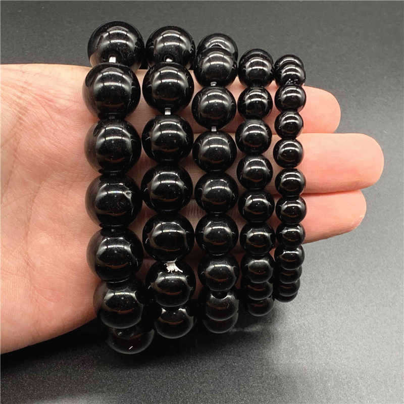 Gelang batu alam hitam kesehatan giok akik retro casual pria wanita ONYX - 8Mmm10mm hoki keberuntungan jade