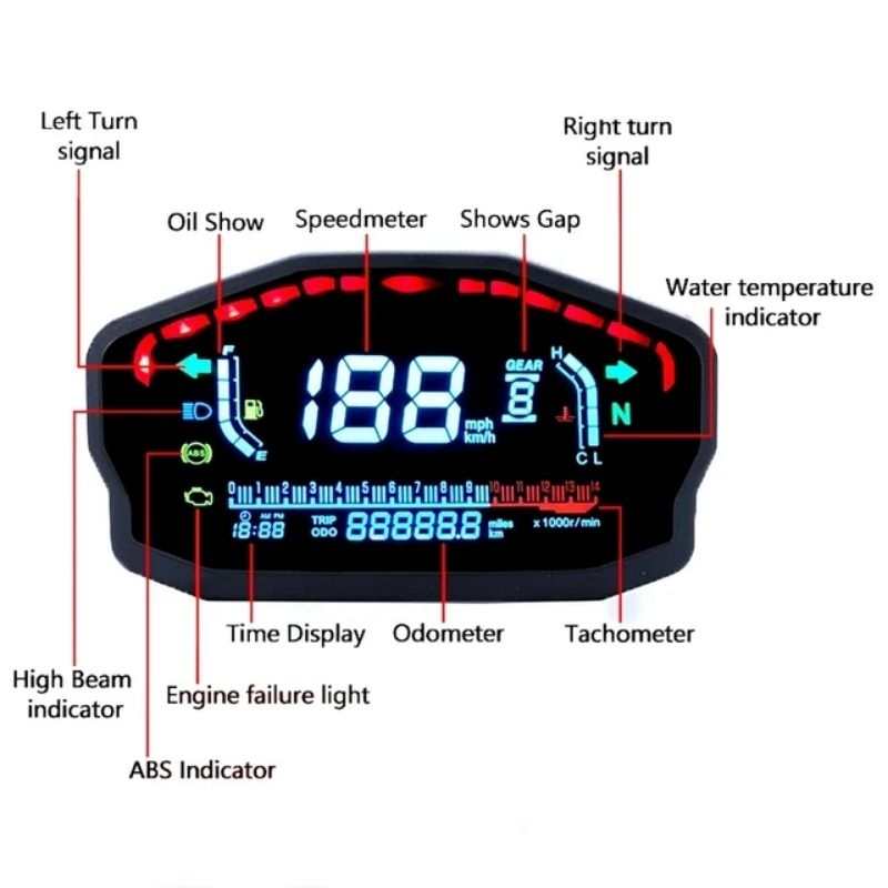 LED Spidometer Digital Black Light Waterproof Motorcycle Universal