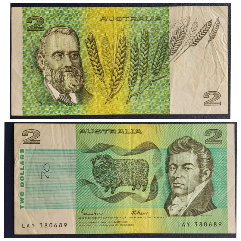 Uang Negara Australia 2 Dollar Kondisi Kertas Renyah Dijamin original 100%