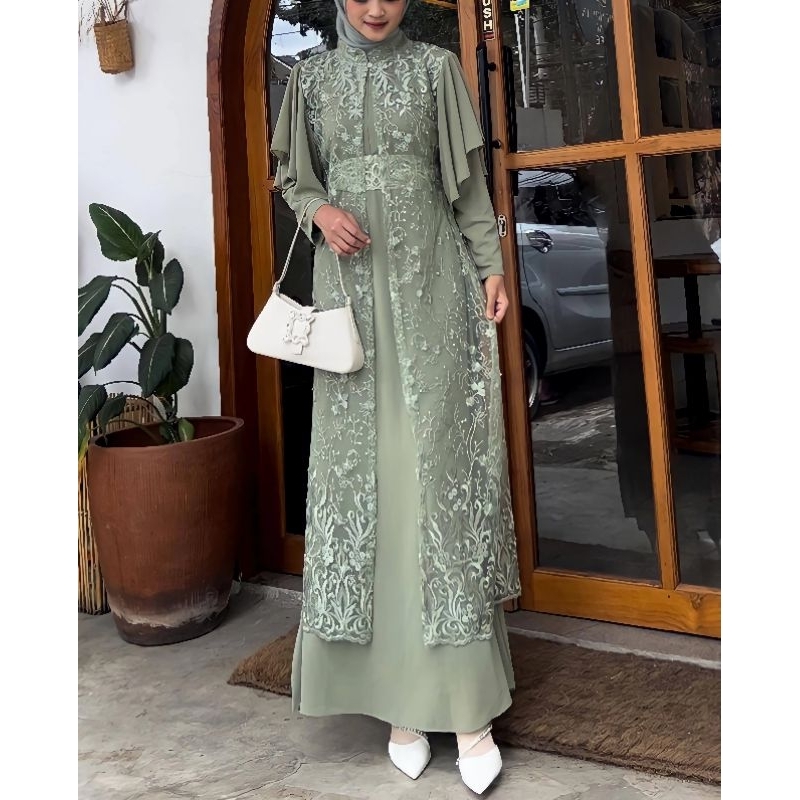 GEORGINA DRESS SET OUTER CERUTY MIX BRUKAT/GHINA SET/GAMIS PESTA KONDANGAN TERBARU/DRESS MODERN KEKINIAN/FAR MOSLEMSTORE