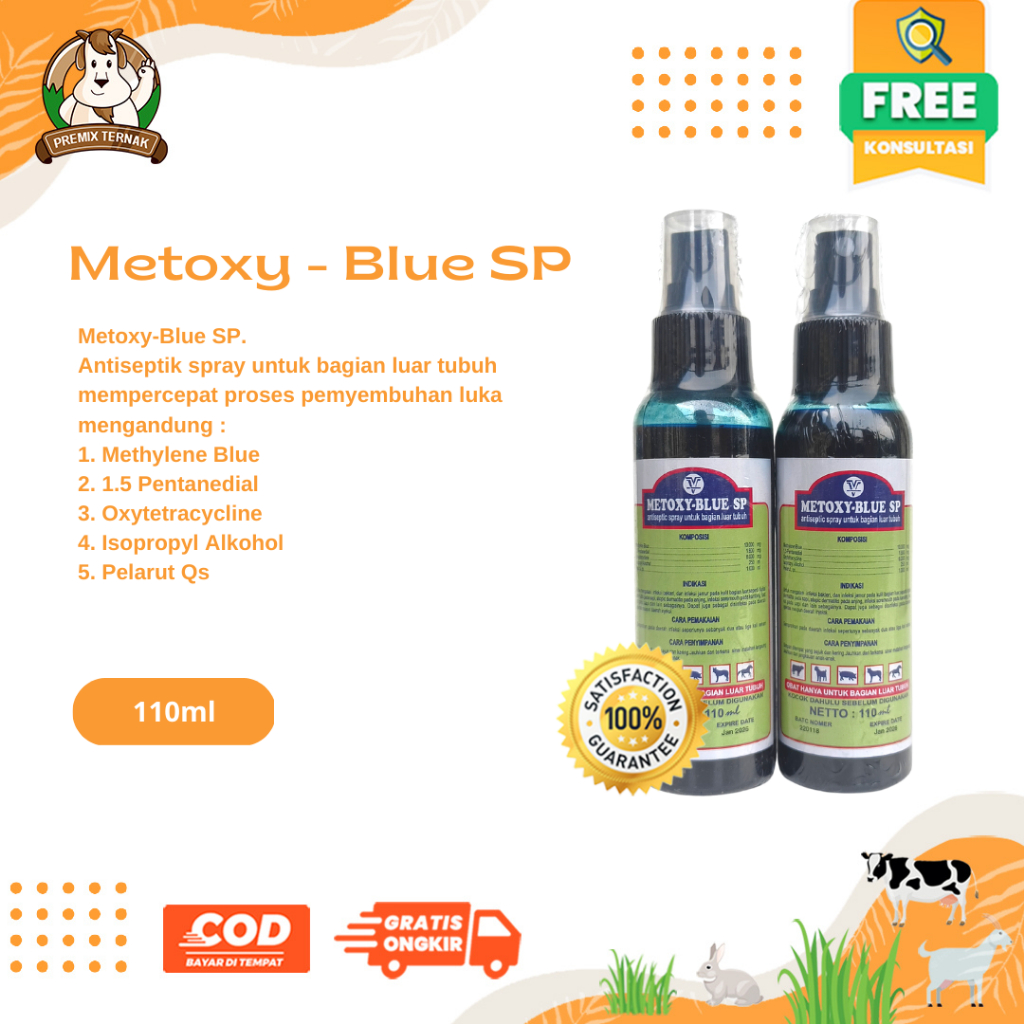 METOXY BLUE 110ml - Obat Luka Hewan Spray - Obat Luka Kulit LSD Sapi