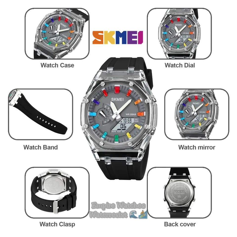 Jam Tangan Skmei 2100 Pria Cowok Analog Digital Strap Rubber Original Waterproof