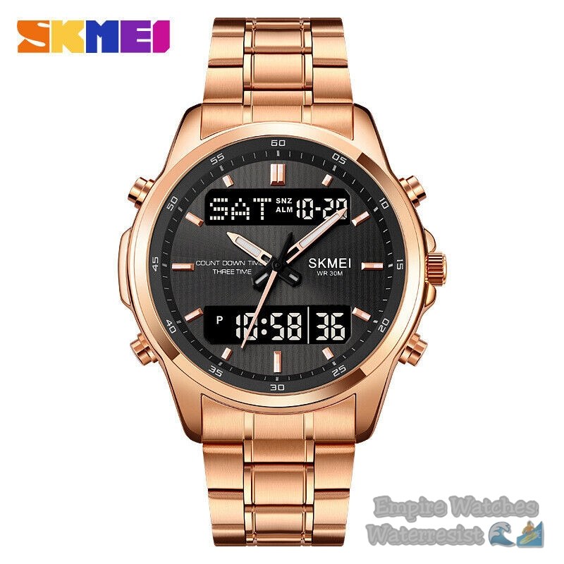 Jam Tangan Skmei 2049 Pria Cowok Analog Digital Rantai Stainless Original Waterproof