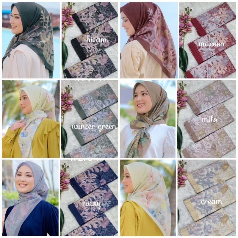 jilbab segi empat  motif voal motif lasercut denay motif voal motif premium (harga grosir partai)