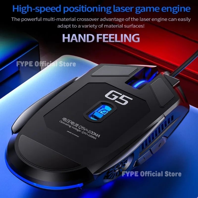 FYPE Mouse Gaming - 3200DPI LED Optical USB Wired Gaming Mouse 6 Buttons PC Ergonomic Mouse Black