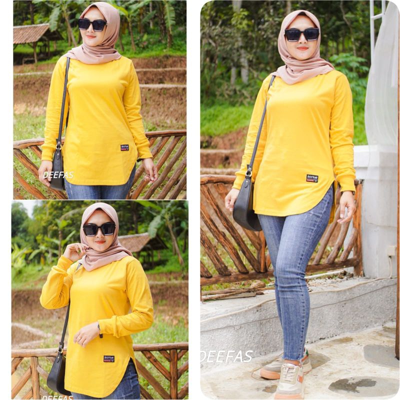 OVAL 04√ JUMBO KAOS ATASAN WANITA MODEL OVAL LENGAN PANJANG PAKAI RIB BAHAN KATUN KOMBET 20S