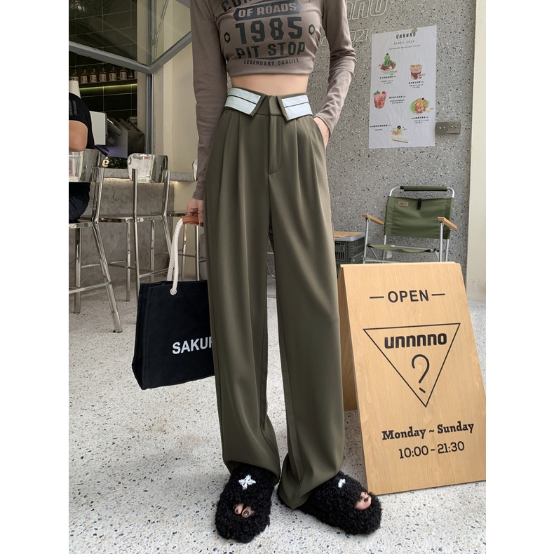 Korean Style Celana Kulot Highwaist Loose Celana Panjang  Hitam Celana Wanita Straight Pants