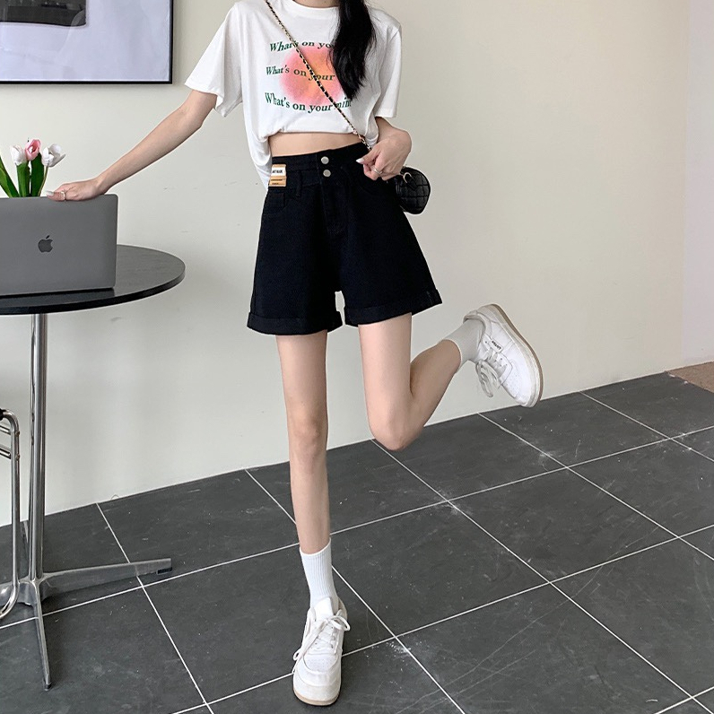 Celana Pendek Denim Wanita High Waist  Korean Style Celana Longgar