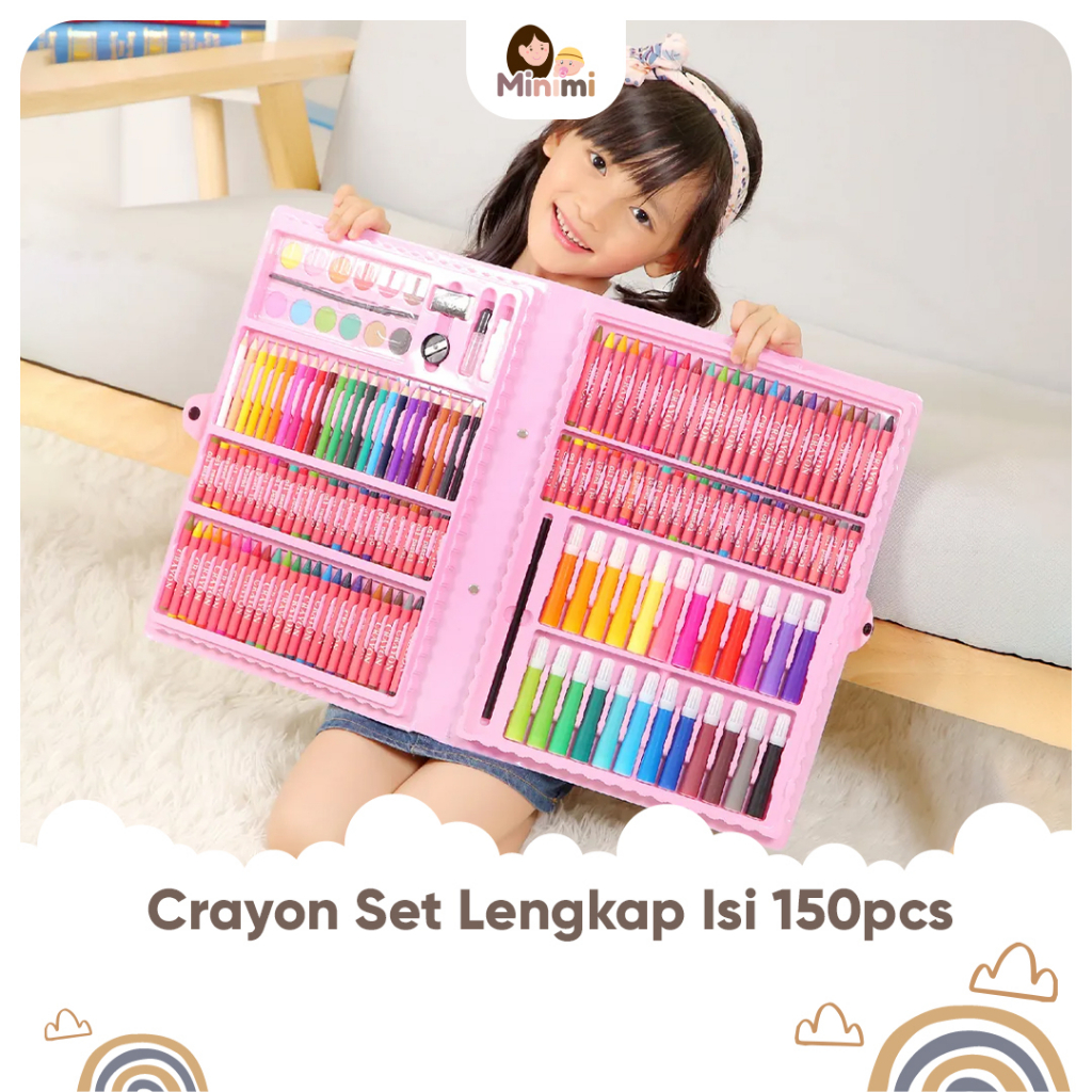 

Minimi Krayon Anak Set Koper 150 in 1 Crayon Full Alat Melukis Mewarnai Set