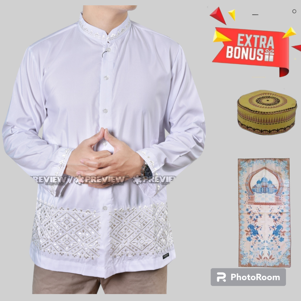 Preview Baju koko Itang Yunasz Infinite Panjang White Amjad