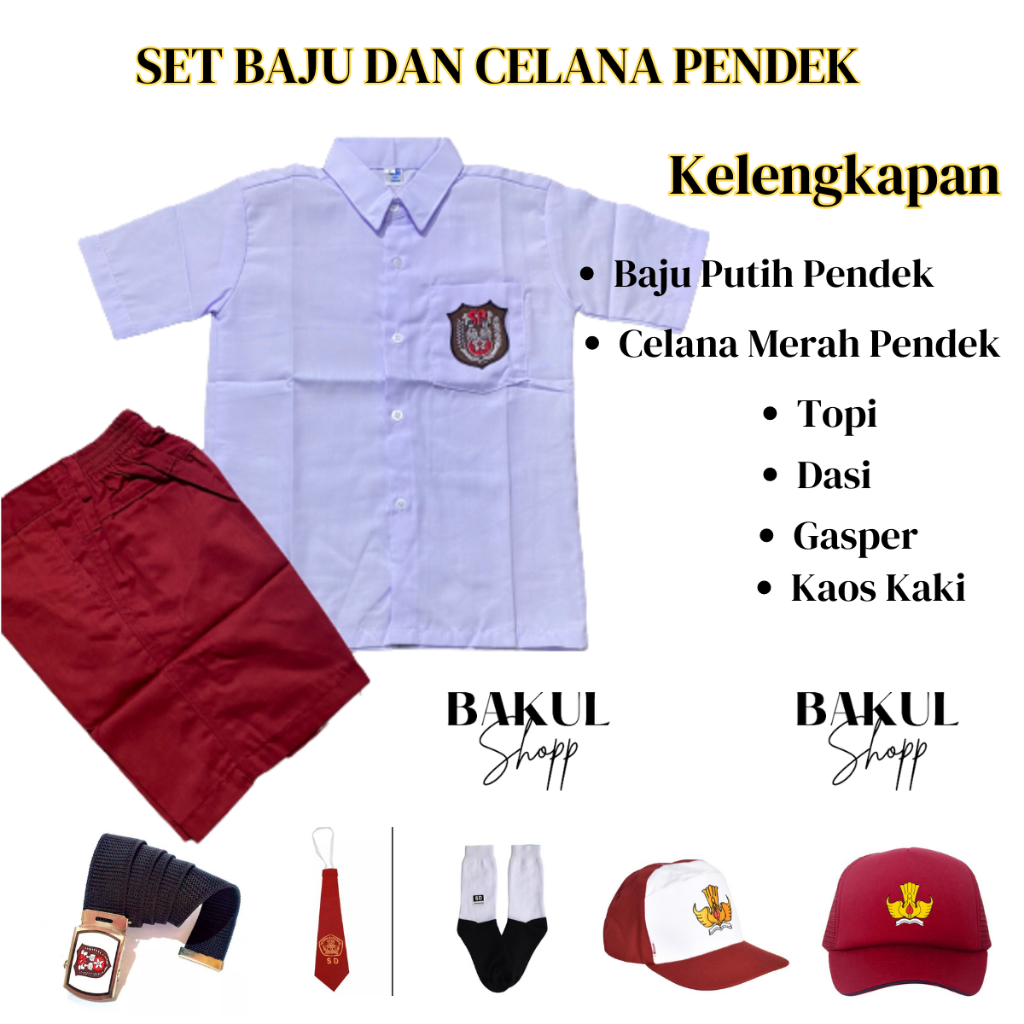 setelan seragam sekolah anak sd merah putih laki laki celan pendek + baju pendek lengkap