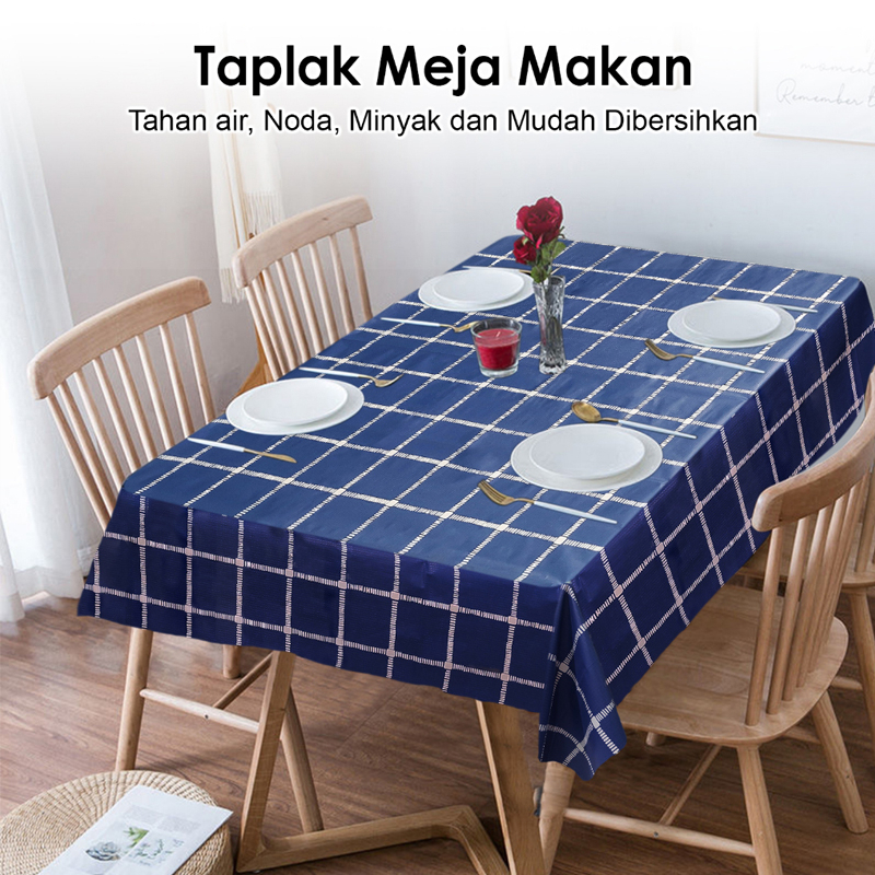 Taplak Meja Anti Air Motif Kotak-Kotak Bahan PEVA Air Taplak Meja Anti Air 120x152 Cm Meja Ruang Makan Tamu Premium