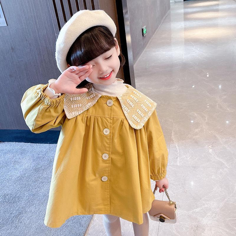 KFCAT Dress Gaun Blouse Rok Lengan Panjang Anak Perempuan Katun Full Kancing Renda-Neck Korean Style