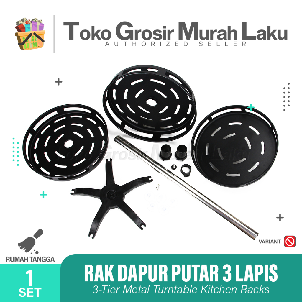 RAK BUMBU DAPUR STAINLES PUTAR 360 DERAJAT TEMPAT BAHAN DAPUR- 3 SUSUN