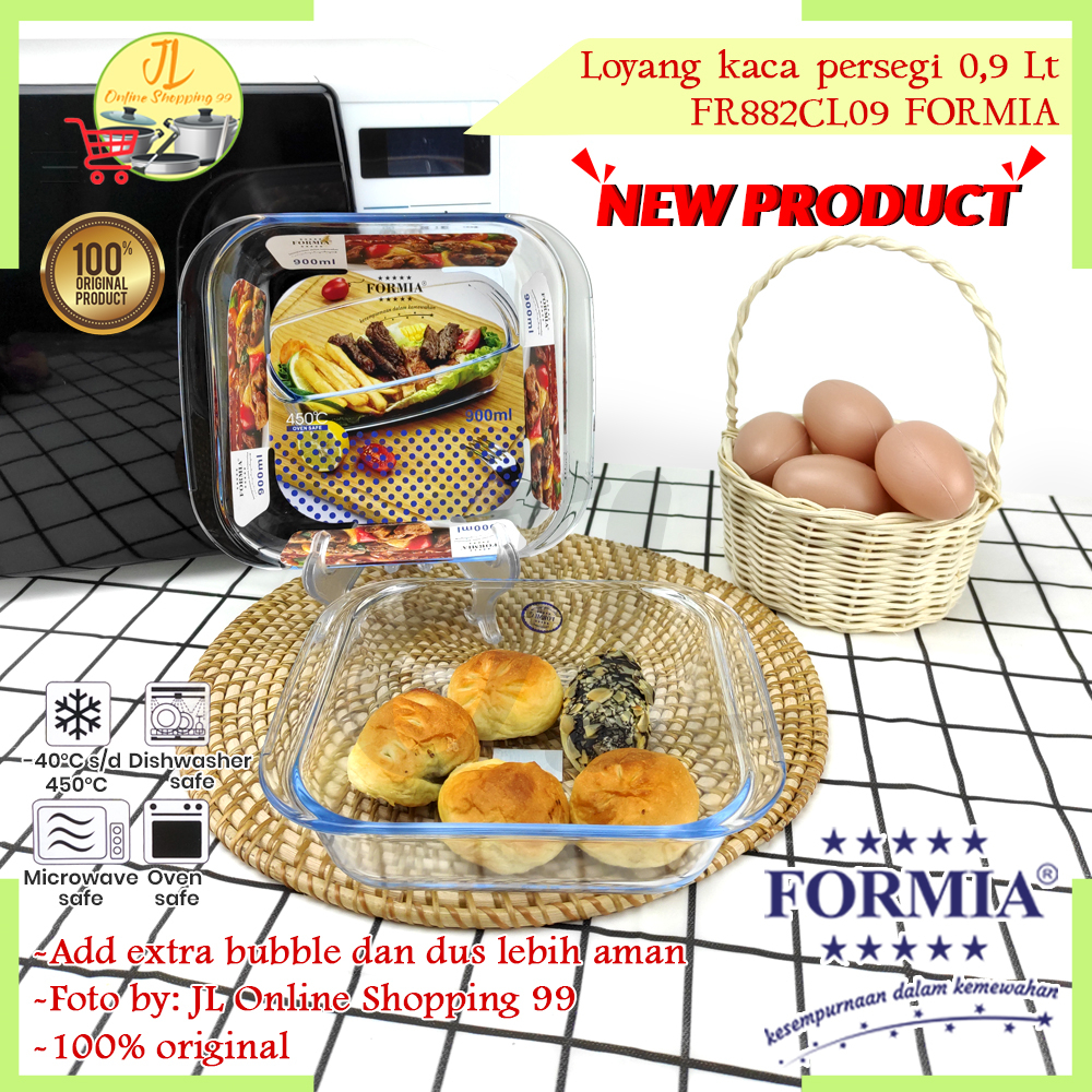 FORMIA Loyang kaca segi empat  tahan panas 900ml FR882CL09 / prasmanan wadah saji makanan