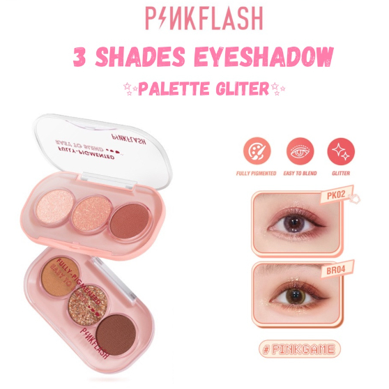 PINKFLASH 3 Shades Portable Eyeshadow Palette Giltter High Pigment Easy To Blend