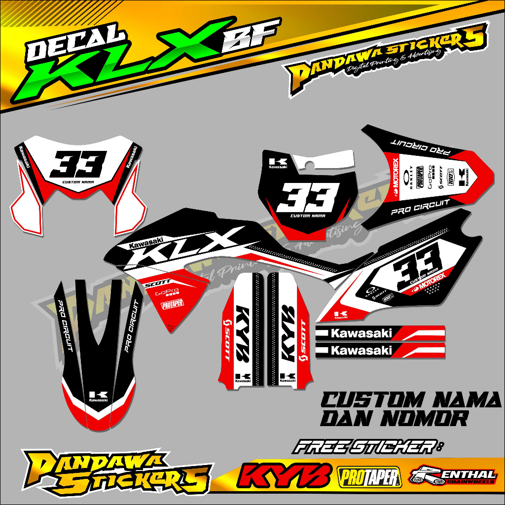 DECAL STICKER KLX 150 BF FULL BODY / DECAL KAWASAKI KLX 150 BF KSR Oneonenine Design