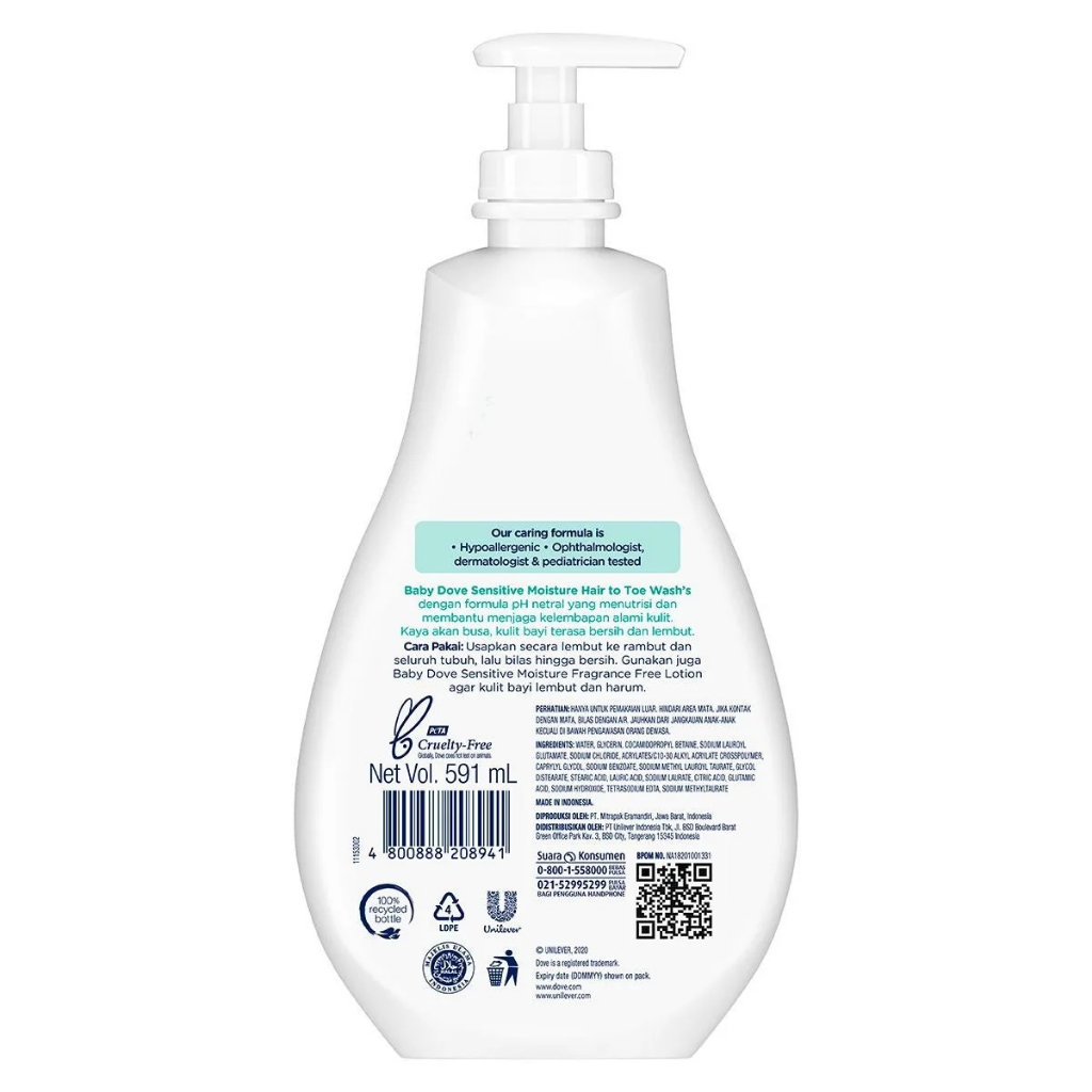 Baby Dove 591ml Hair to Toe Baby Wash Rich and Sensitive Sabun Mandi Cair Bayi Kulit Sensitive Eczema