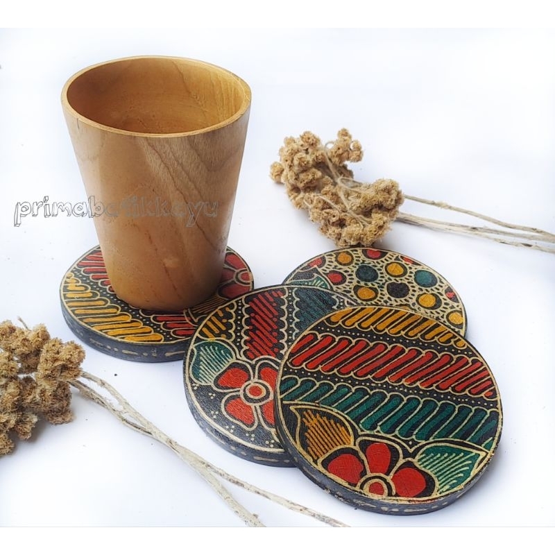 Tatakan Gelas Batik | Tatakan Gelas Kayu | Souvenir Khas Jogja | Alas Gelas Kayu | Alas Gelas Unik |