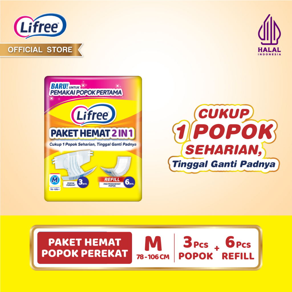 Lifree Paket Hemat 2in1 Popok M+Pad