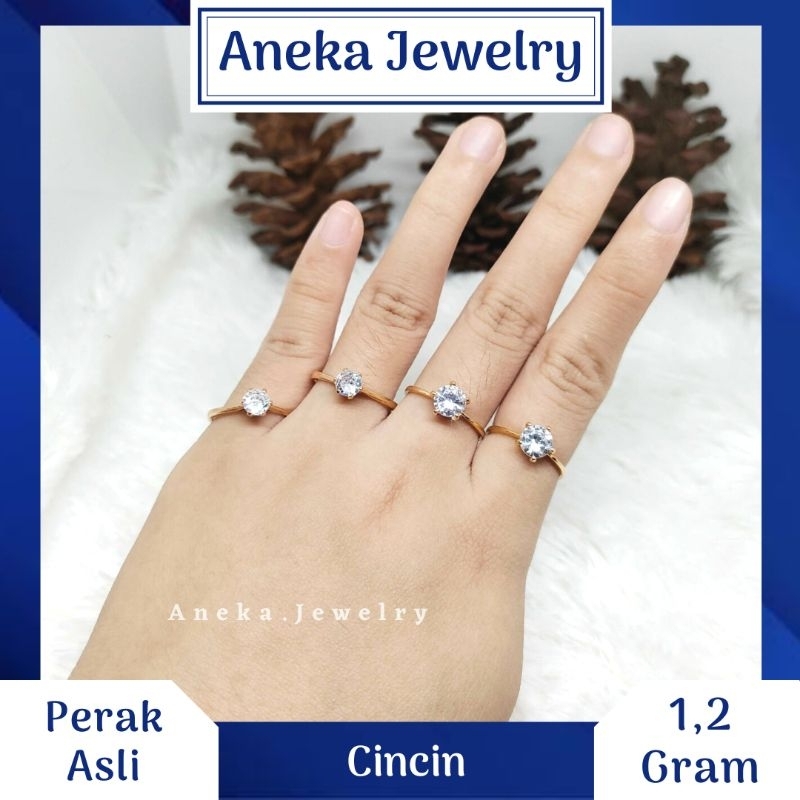 Cincin Diamond Look, Perak 925, Sepuh Emas Kuning