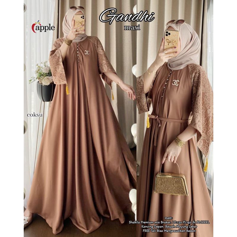 Gamis Gandhi Maxy Dress Polos By Original Apple Longdress Busana Muslimah