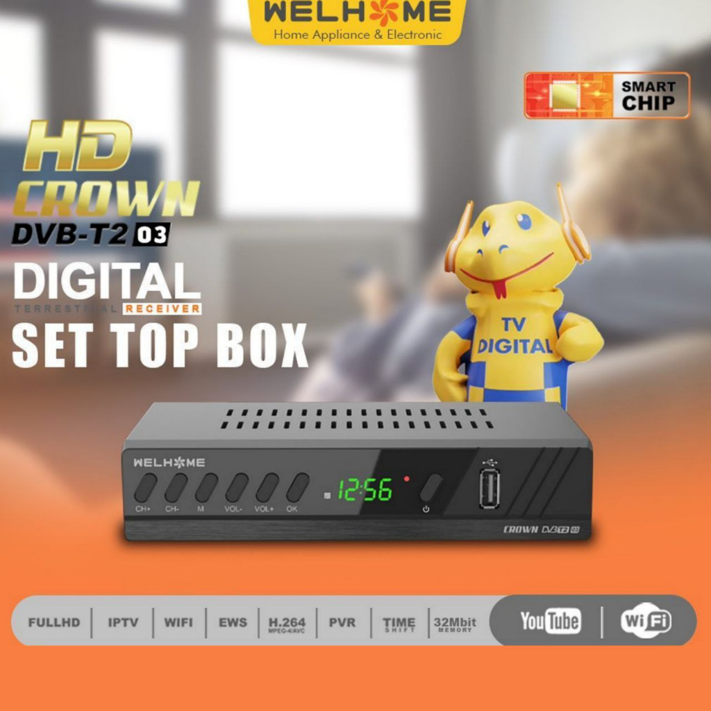 SET TOP BOX WELHOME STB DVB-T2 Receiver TV Digital Penerima Siaran TV Digital Siaran HD STB Komplit 