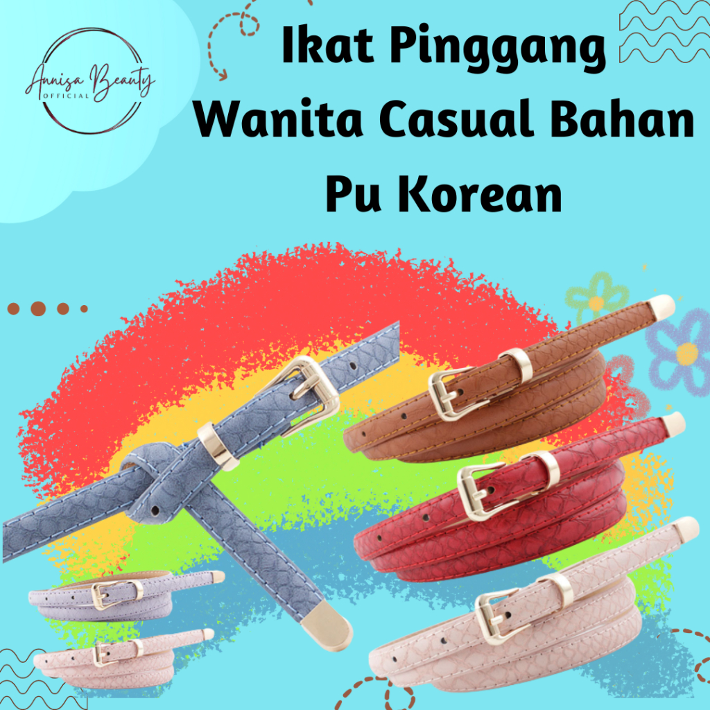 Gesper Ikat Pinggang Belt Wanita Sabuk Fashion Casual Dewasa Obi Karet Mewah Kekinian Kecil Import Tali Panjang Women Ramping